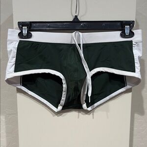 Green and White Swim Shorts